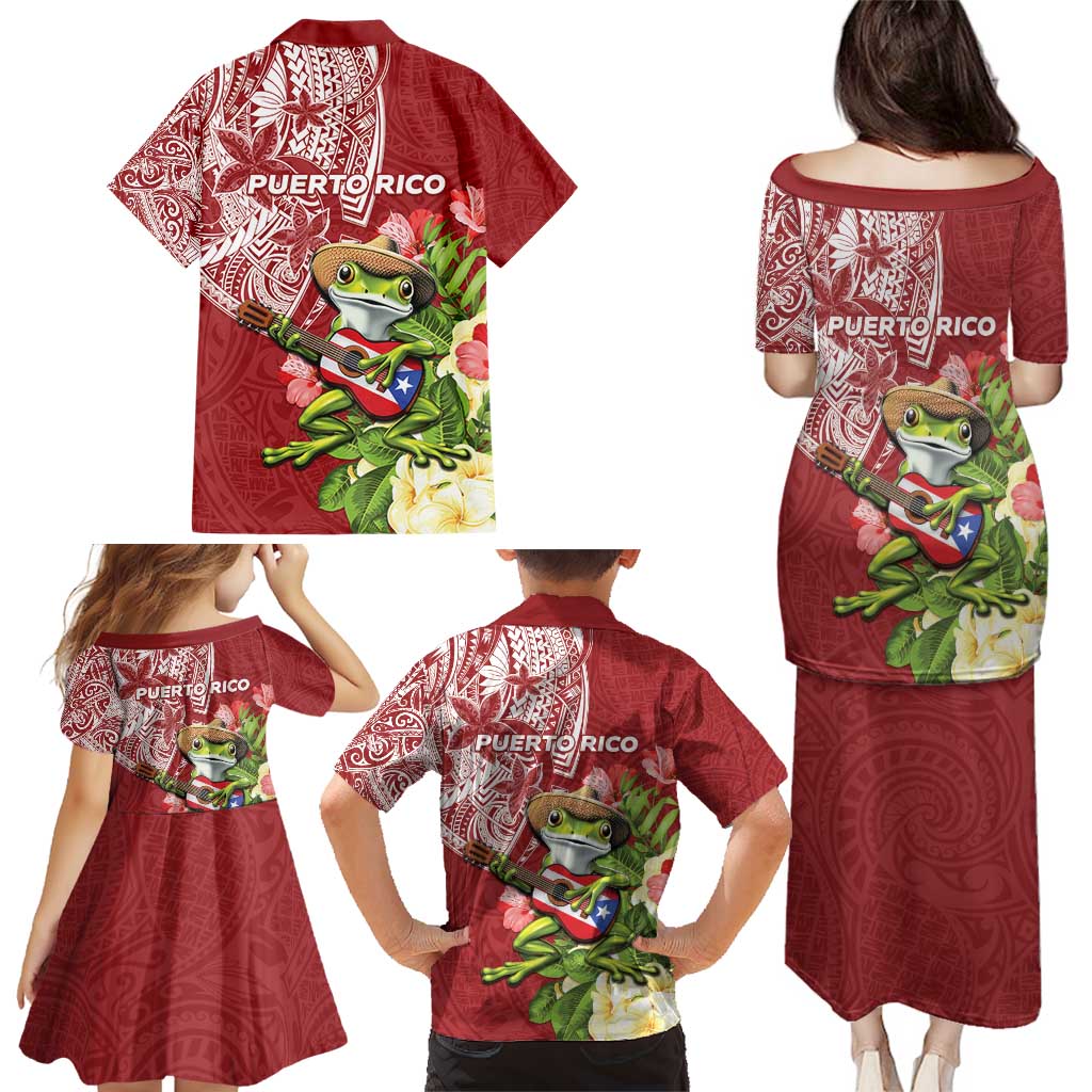 Puerto Rico Coqui Frog Family Matching Puletasi and Hawaiian Shirt Tropical Flowers Polynesian Style LT05 - Polynesian Pride