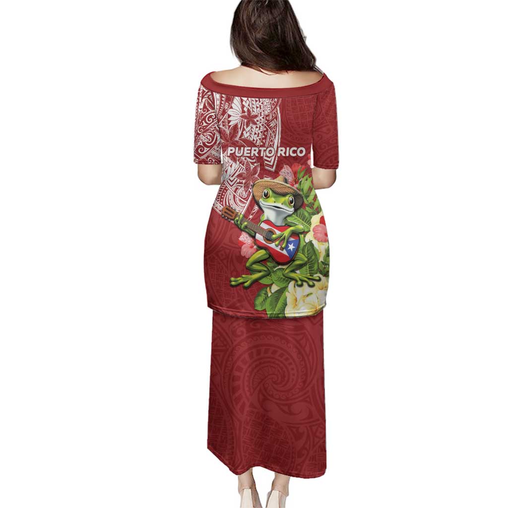 Puerto Rico Coqui Frog Family Matching Puletasi and Hawaiian Shirt Tropical Flowers Polynesian Style LT05 - Polynesian Pride