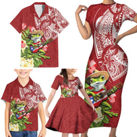 Puerto Rico Coqui Frog Family Matching Short Sleeve Bodycon Dress and Hawaiian Shirt Tropical Flowers Polynesian Style LT05 - Polynesian Pride