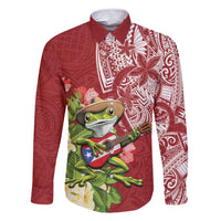 Puerto Rico Coqui Frog Family Matching Summer Maxi Dress and Hawaiian Shirt Tropical Flowers Polynesian Style LT05 Dad's Shirt - Long Sleeve Red - Polynesian Pride