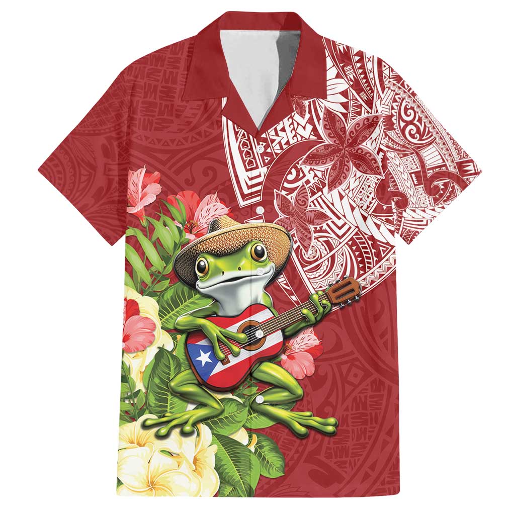 Puerto Rico Coqui Frog Family Matching Tank Maxi Dress and Hawaiian Shirt Tropical Flowers Polynesian Style LT05 Dad's Shirt - Short Sleeve Red - Polynesian Pride