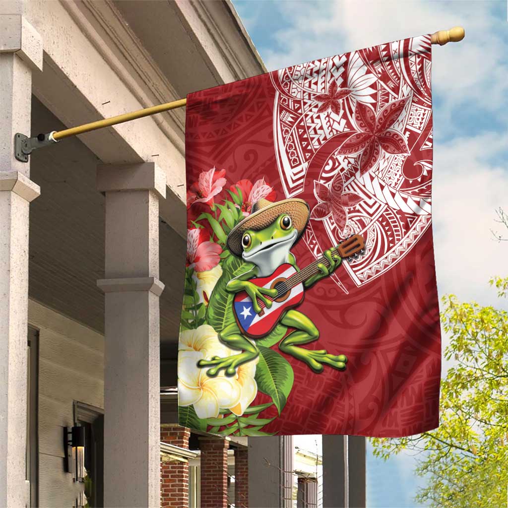 Puerto Rico Coqui Frog Garden Flag Tropical Flowers Polynesian Style LT05 House Flag Red - Polynesian Pride