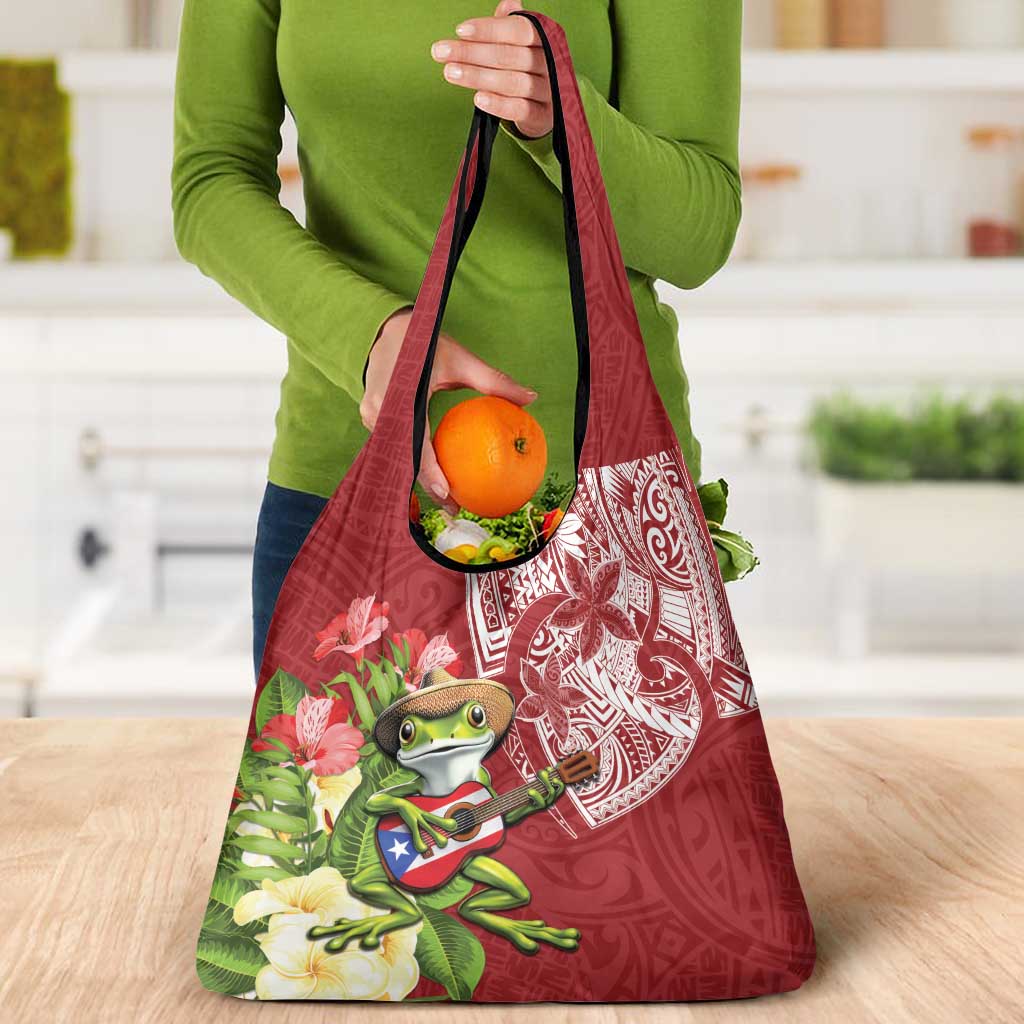 Puerto Rico Coqui Frog Grocery Bag Tropical Flowers Polynesian Style LT05 - Polynesian Pride