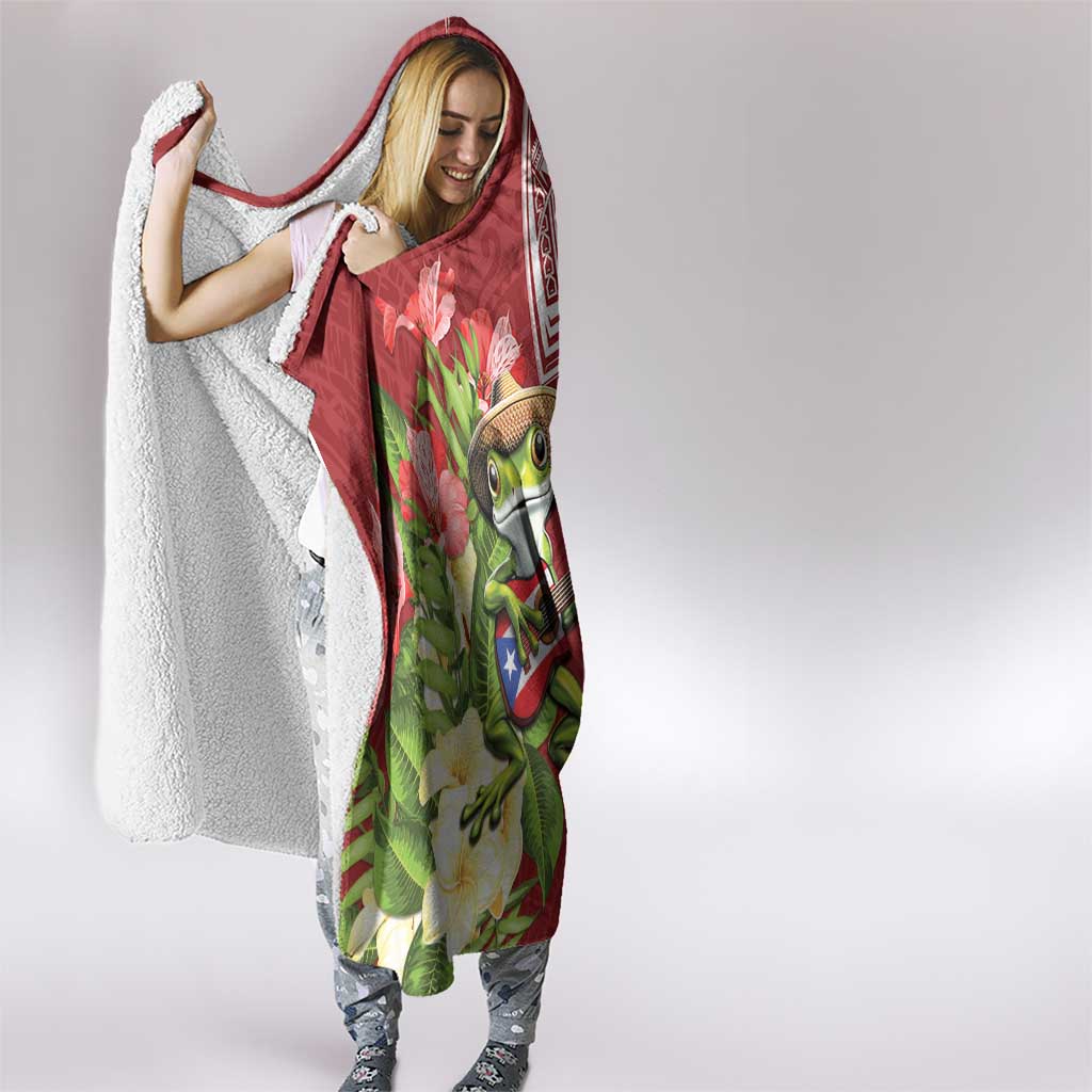Puerto Rico Coqui Frog Hooded Blanket Tropical Flowers Polynesian Style - Polynesian Pride