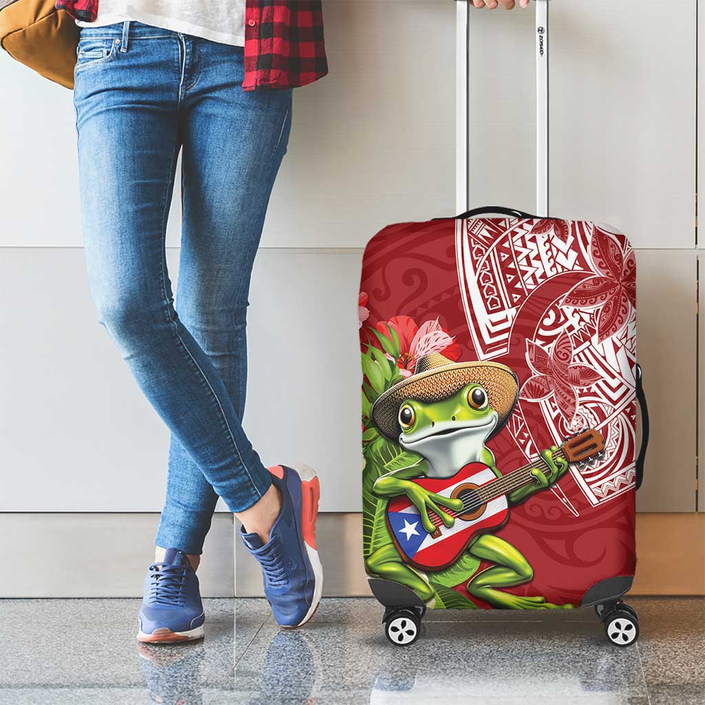 Puerto Rico Coqui Frog Luggage Cover Tropical Flowers Polynesian Style - Polynesian Pride