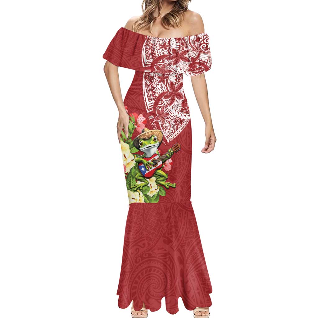 Puerto Rico Coqui Frog Mermaid Dress Tropical Flowers Polynesian Style - Polynesian Pride