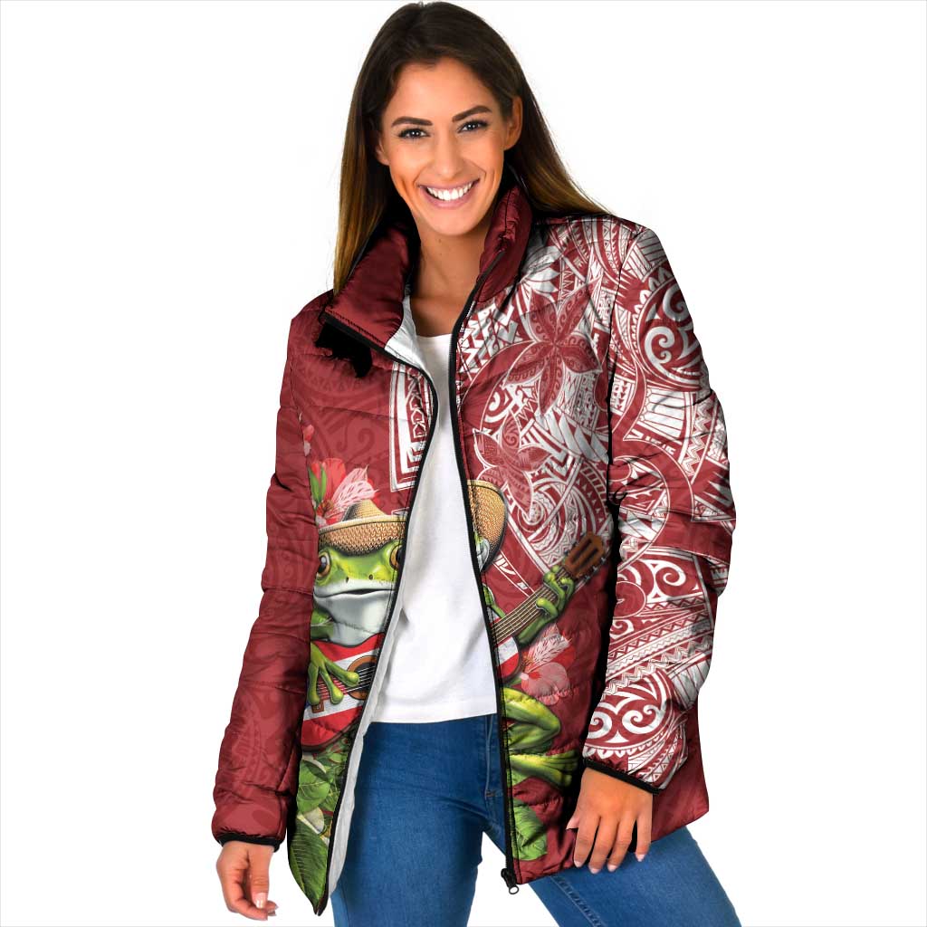 Puerto Rico Coqui Frog Padded Jacket Tropical Flowers Polynesian Style - Polynesian Pride