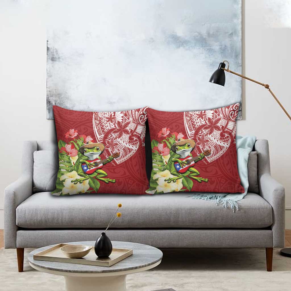 Puerto Rico Coqui Frog Pillow Cover Tropical Flowers Polynesian Style LT05 - Polynesian Pride