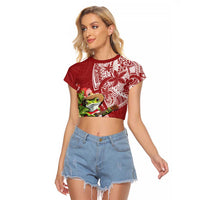 Puerto Rico Coqui Frog Raglan Cropped T Shirt Tropical Flowers Polynesian Style - Polynesian Pride