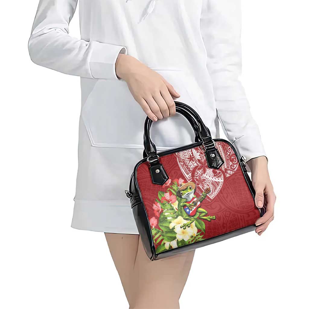 Puerto Rico Coqui Frog Shoulder Handbag Tropical Flowers Polynesian Style LT05 - Polynesian Pride