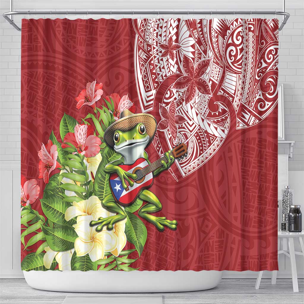 Puerto Rico Coqui Frog Shower Curtain Tropical Flowers Polynesian Style LT05 - Polynesian Pride