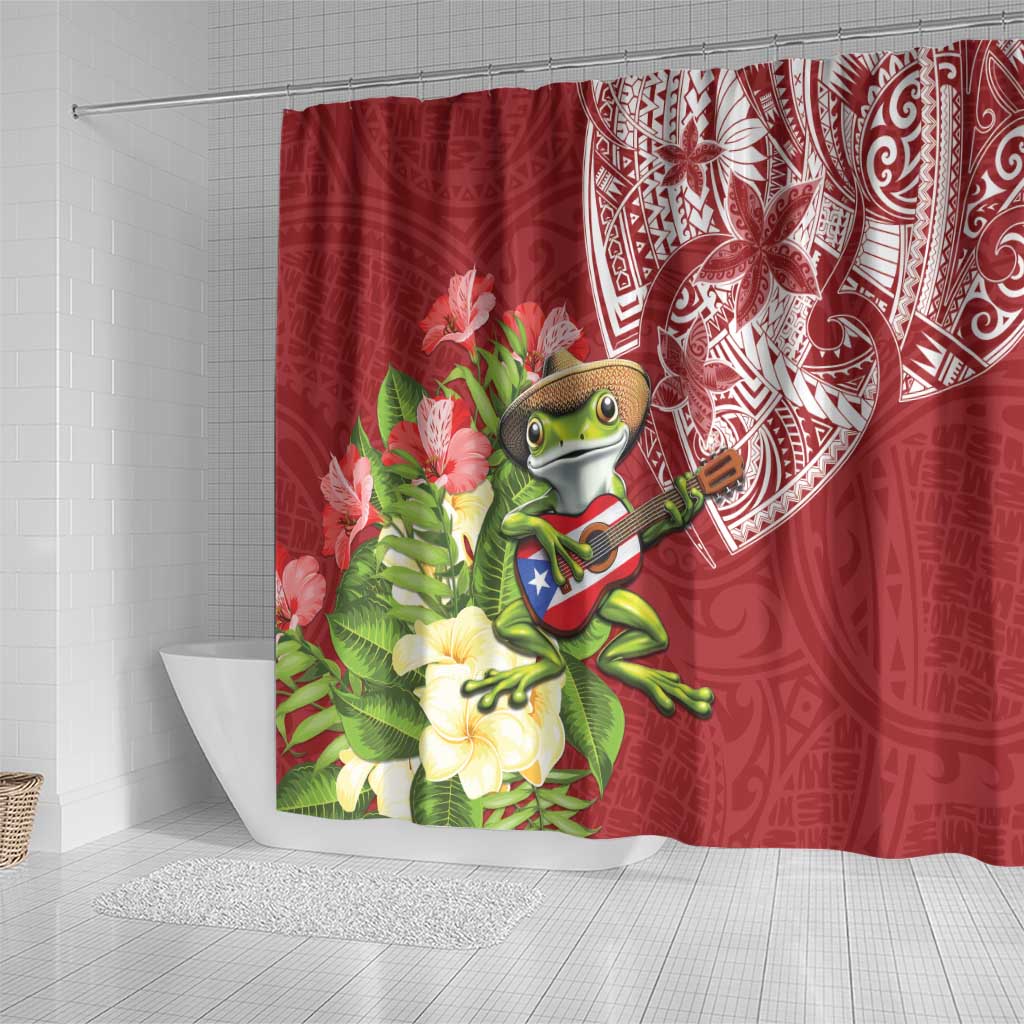 Puerto Rico Coqui Frog Shower Curtain Tropical Flowers Polynesian Style LT05 - Polynesian Pride