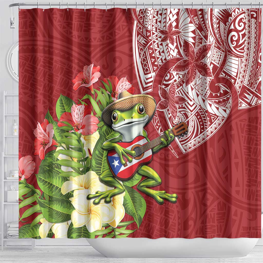 Puerto Rico Coqui Frog Shower Curtain Tropical Flowers Polynesian Style LT05 - Polynesian Pride
