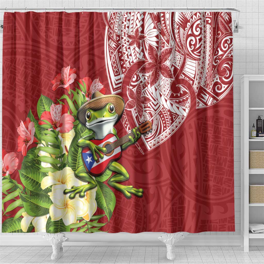 Puerto Rico Coqui Frog Shower Curtain Tropical Flowers Polynesian Style LT05 - Polynesian Pride