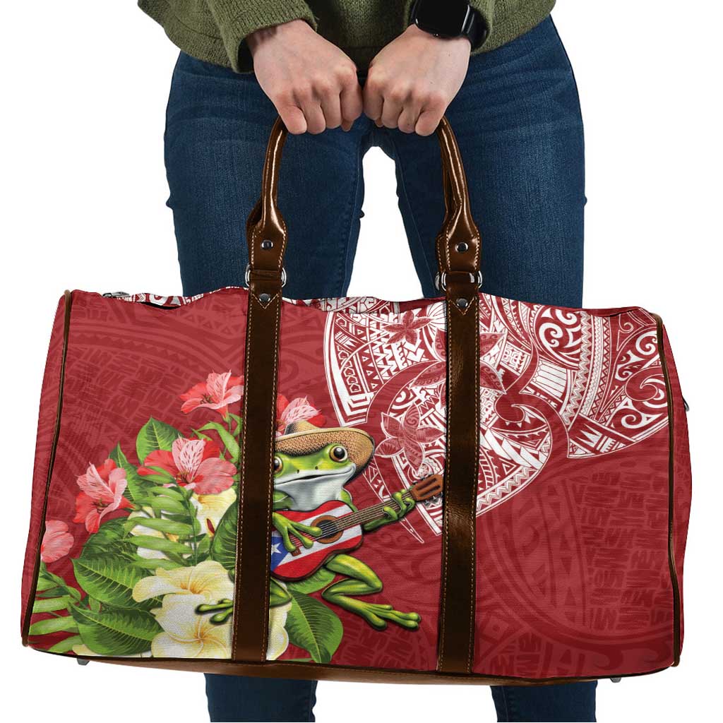 Puerto Rico Coqui Frog Travel Bag Tropical Flowers Polynesian Style LT05 Red - Polynesian Pride