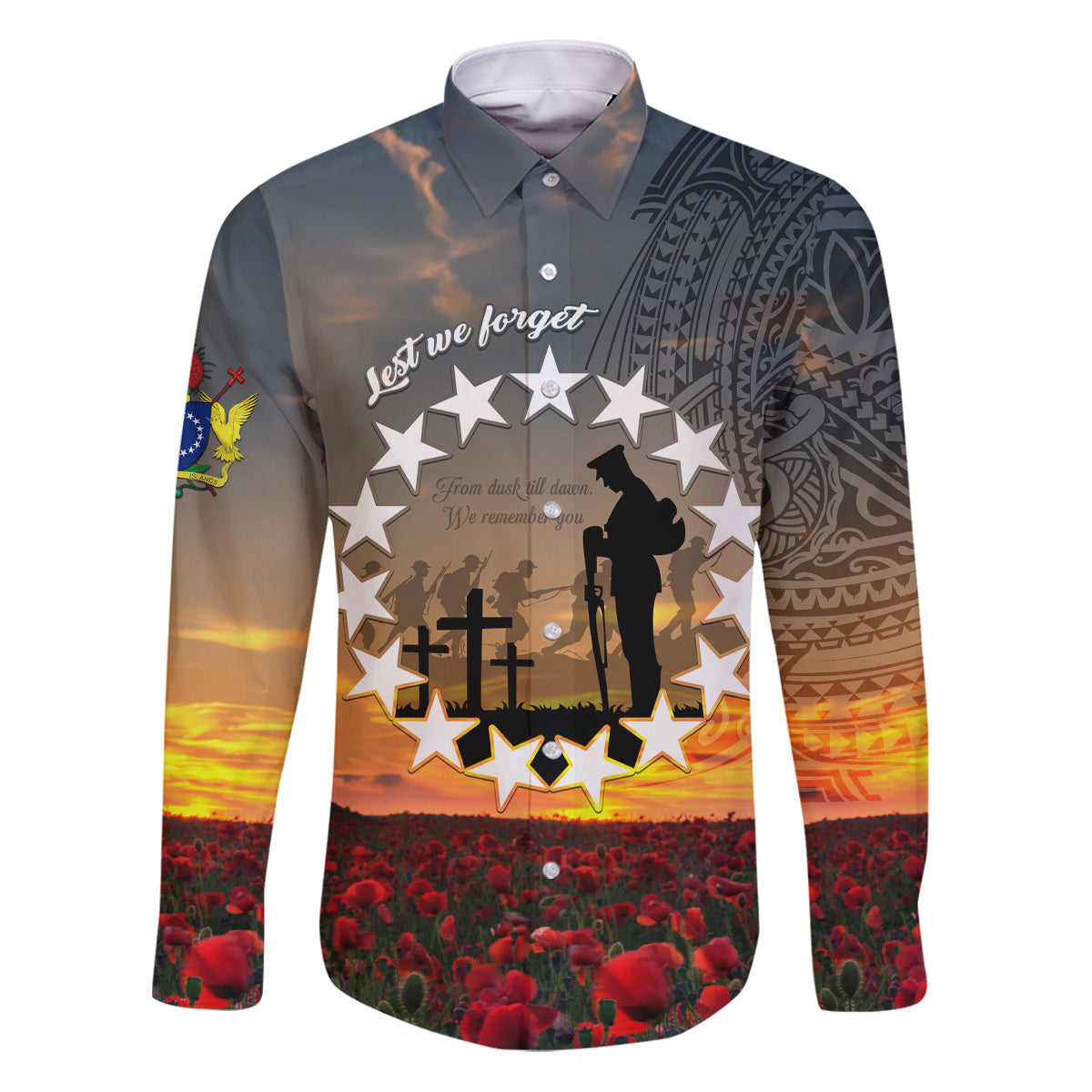 Cook Islands ANZAC Day Family Matching Puletasi and Hawaiian Shirt Lest We Forget LT05 Dad's Shirt - Long Sleeve Grey - Polynesian Pride