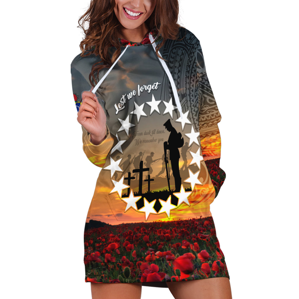 Cook Islands ANZAC Day Hoodie Dress Lest We Forget LT05 Grey - Polynesian Pride