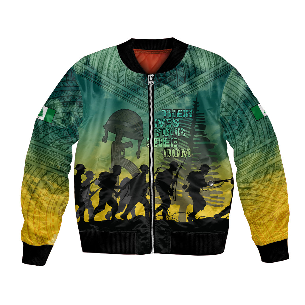 Norfolk Island ANZAC Day Bomber Jacket Lest We Forget LT05 Unisex Dark Cyan - Polynesian Pride