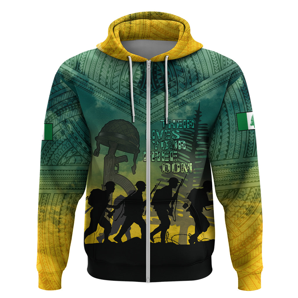 Norfolk Island ANZAC Day Hoodie Lest We Forget LT05 Zip Hoodie Dark Cyan - Polynesian Pride