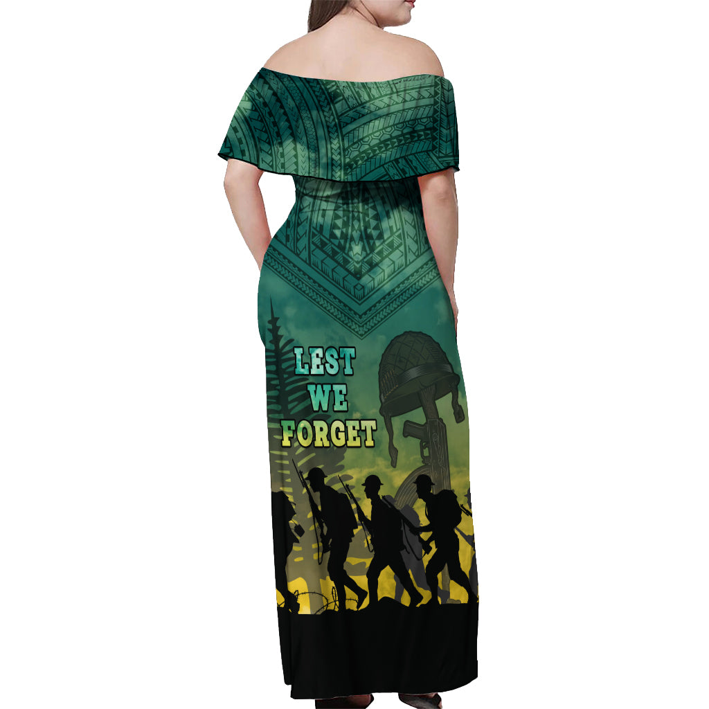 Norfolk Island ANZAC Day Off Shoulder Maxi Dress Lest We Forget LT05 - Polynesian Pride