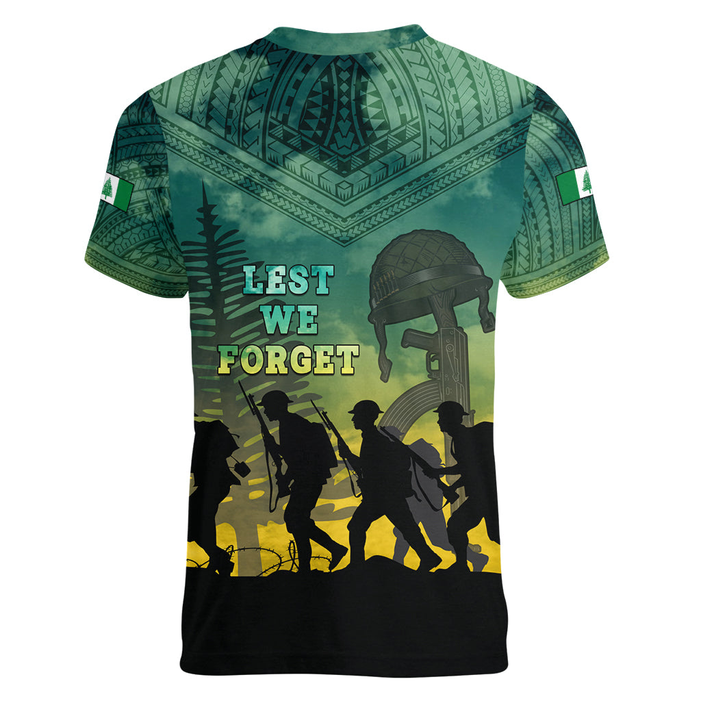 Norfolk Island ANZAC Day Women V Neck T Shirt Lest We Forget LT05 - Polynesian Pride