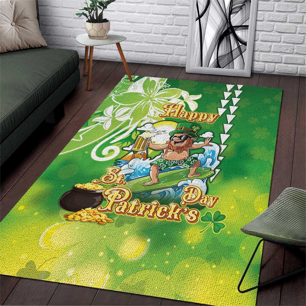 Hawaii Saint Patrick's Day Area Rug Funny Surfing Leprechaun