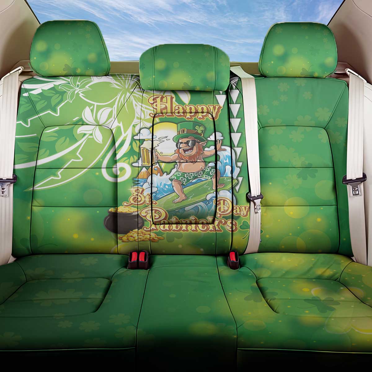 Hawaii Saint Patrick's Day Back Car Seat Cover Funny Surfing Leprechaun