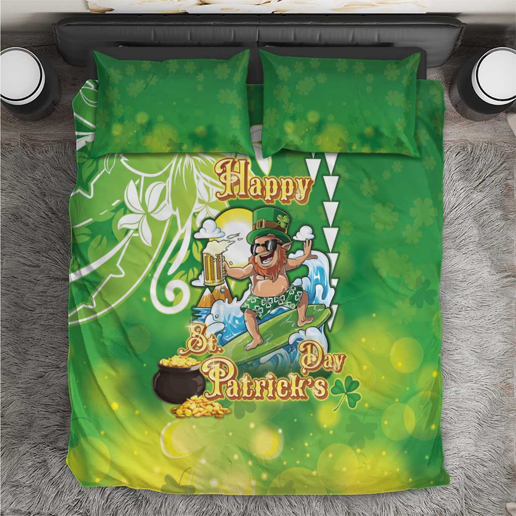 Hawaii Saint Patrick's Day Bedding Set Funny Surfing Leprechaun