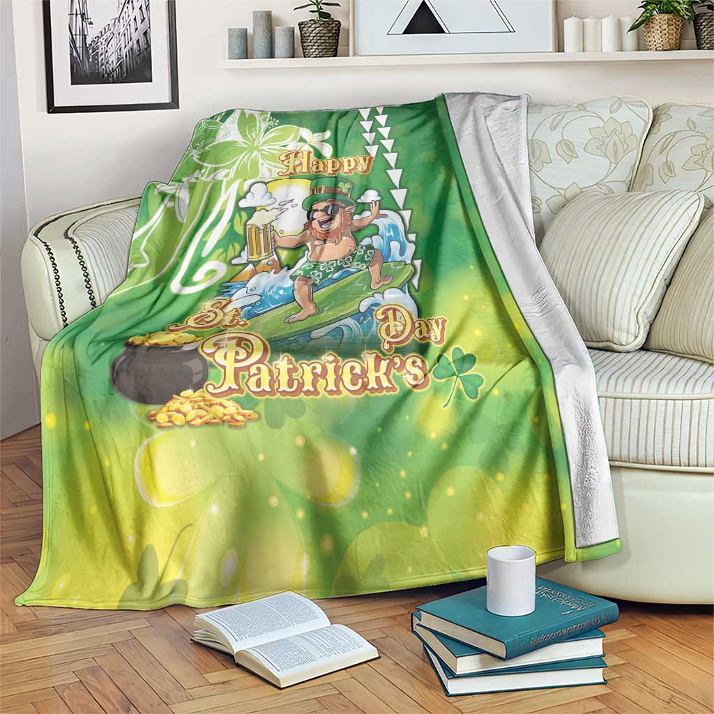 Hawaii Saint Patrick's Day Blanket Funny Surfing Leprechaun