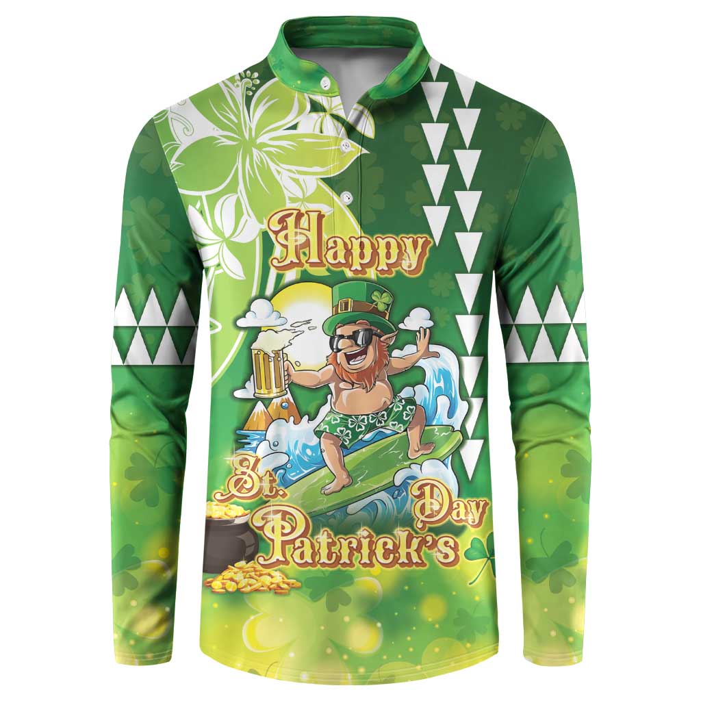 Hawaii Saint Patrick's Day Button Sweatshirt Funny Surfing Leprechaun