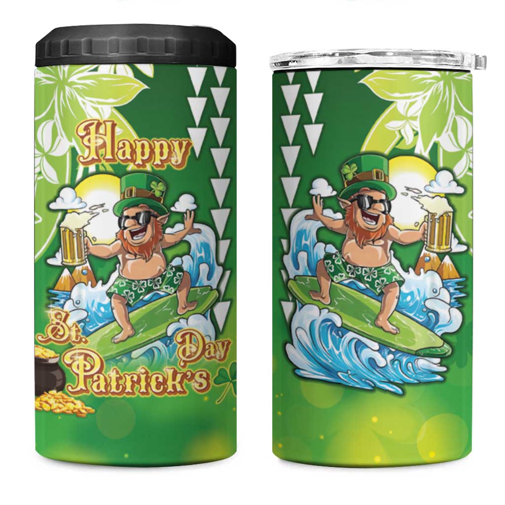 Hawaii Saint Patrick's Day 4 in 1 Can Cooler Tumbler Funny Surfing Leprechaun