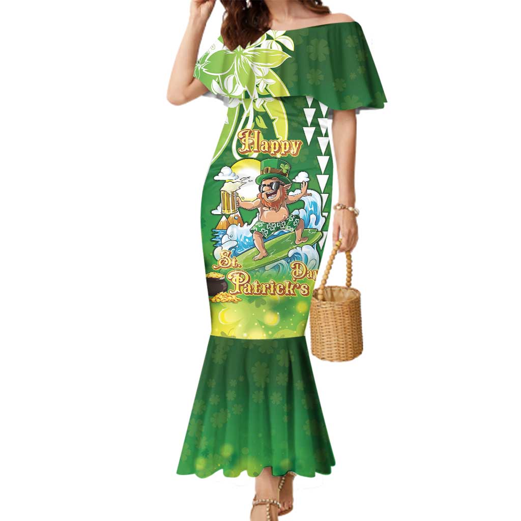 Hawaii Saint Patrick's Day Family Matching Mermaid Dress and Hawaiian Shirt Funny Surfing Leprechaun