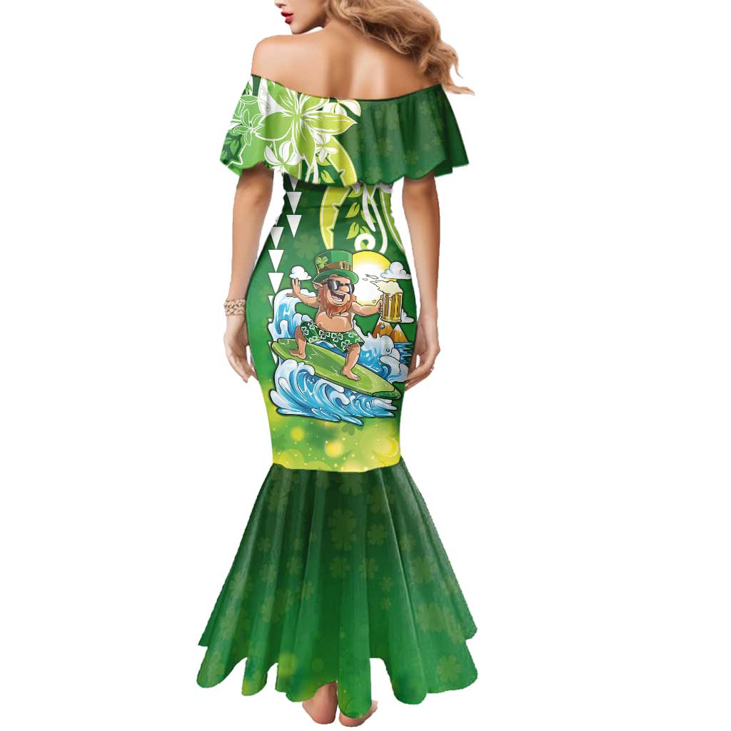 Hawaii Saint Patrick's Day Family Matching Mermaid Dress and Hawaiian Shirt Funny Surfing Leprechaun