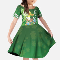 Hawaii Saint Patrick's Day Family Matching Off The Shoulder Long Sleeve Dress and Hawaiian Shirt Funny Surfing Leprechaun