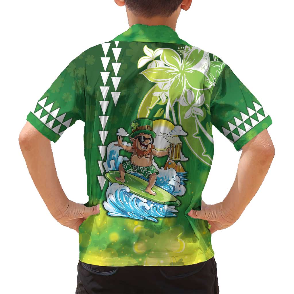Hawaii Saint Patrick's Day Family Matching Off Shoulder Short Dress and Hawaiian Shirt Funny Surfing Leprechaun