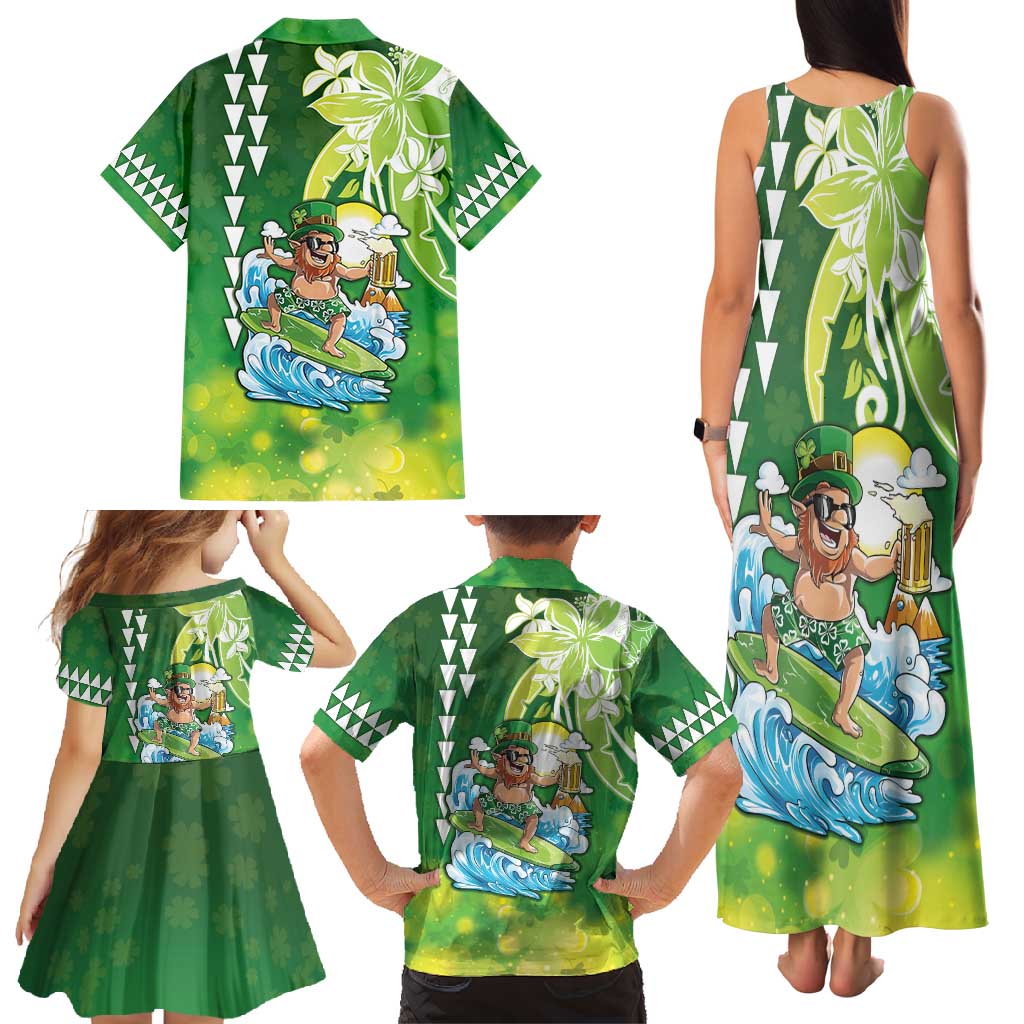 Hawaii Saint Patrick's Day Family Matching Tank Maxi Dress and Hawaiian Shirt Funny Surfing Leprechaun