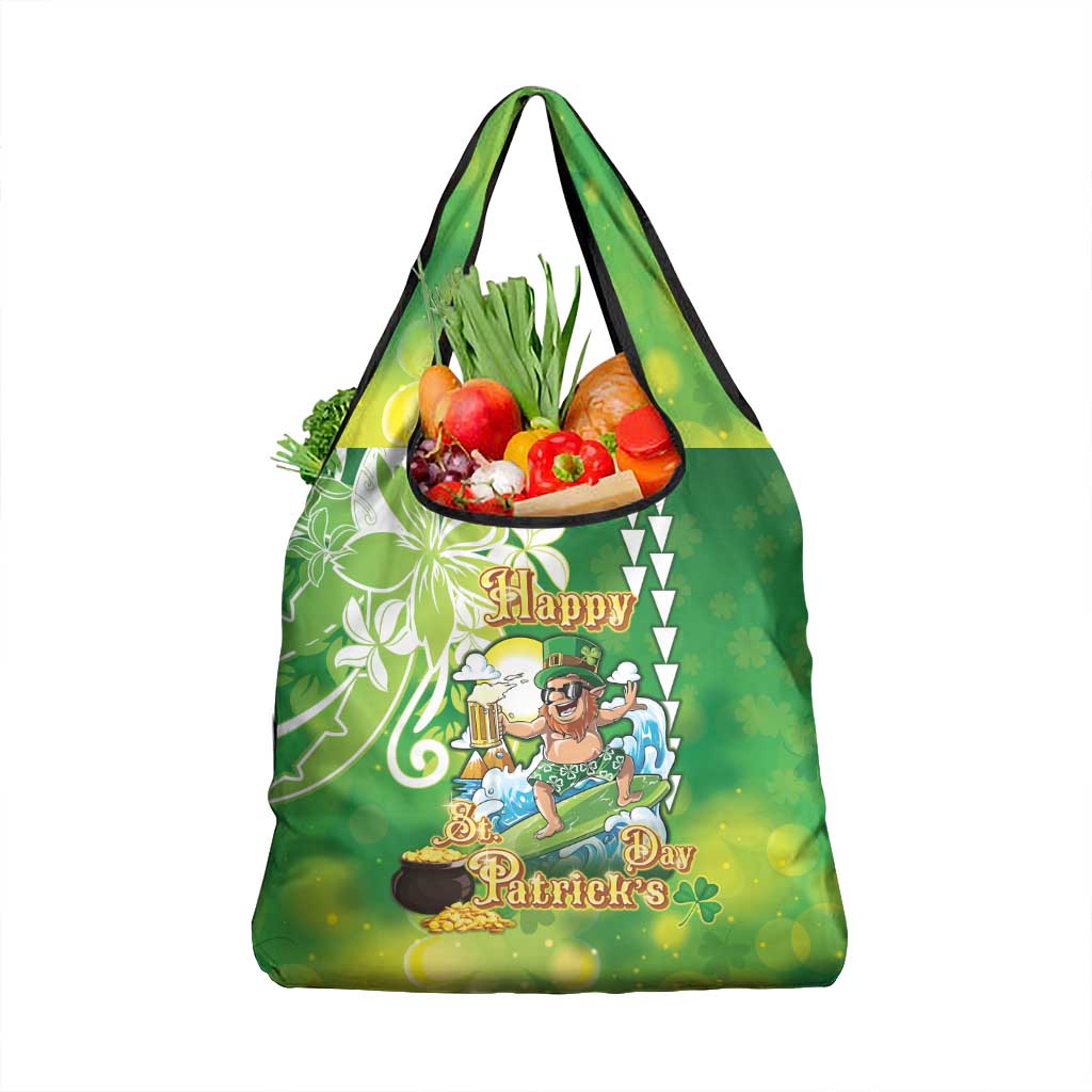 Hawaii Saint Patrick's Day Grocery Bag Funny Surfing Leprechaun