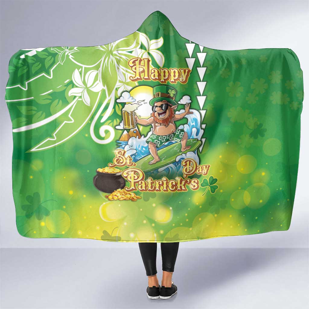 Hawaii Saint Patrick's Day Hooded Blanket Funny Surfing Leprechaun