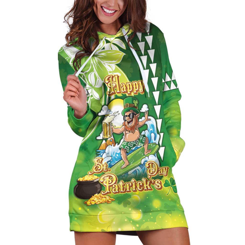 Hawaii Saint Patrick's Day Hoodie Dress Funny Surfing Leprechaun