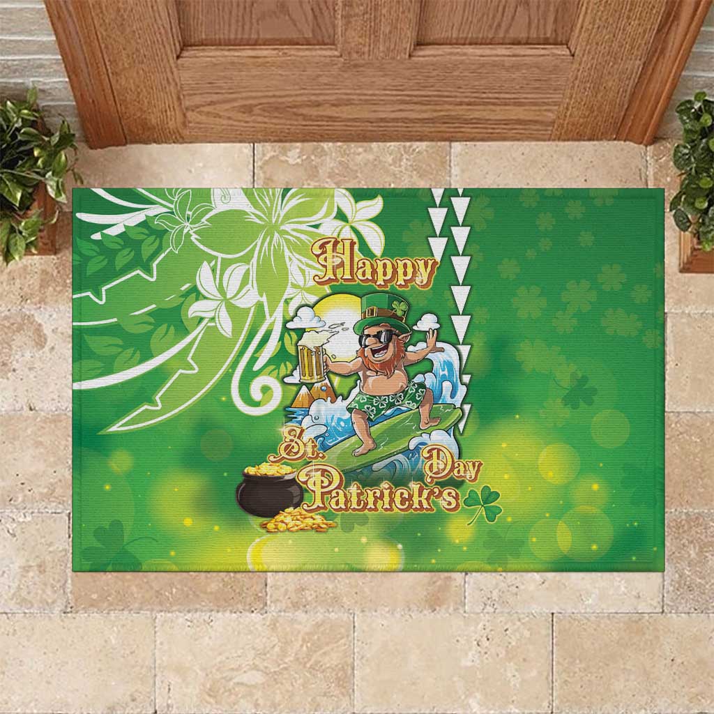 Hawaii Saint Patrick's Day Rubber Doormat Funny Surfing Leprechaun