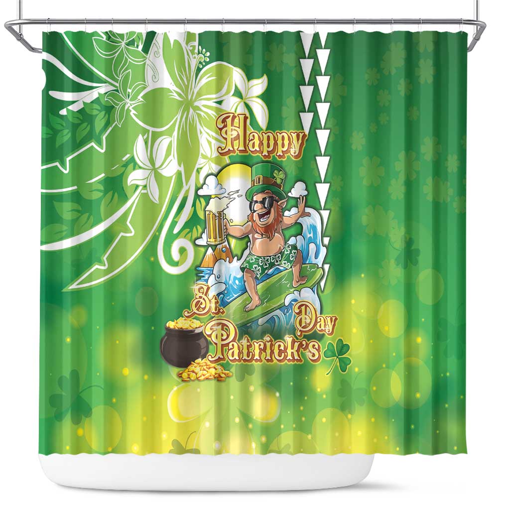 Hawaii Saint Patrick's Day Shower Curtain Funny Surfing Leprechaun