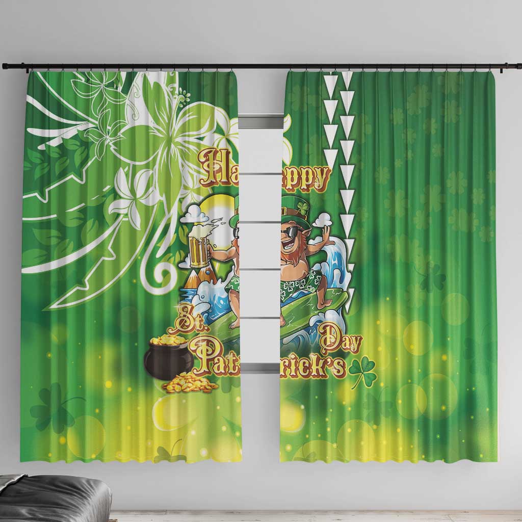 Hawaii Saint Patrick's Day Window Curtain Funny Surfing Leprechaun