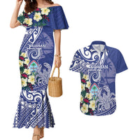 Personalised Hafa Adai Guam Couples Matching Mermaid Dress and Hawaiian Shirt Latte Stone With Coconut Crab