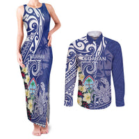 Personalised Hafa Adai Guam Couples Matching Tank Maxi Dress and Long Sleeve Button Shirt Latte Stone With Coconut Crab
