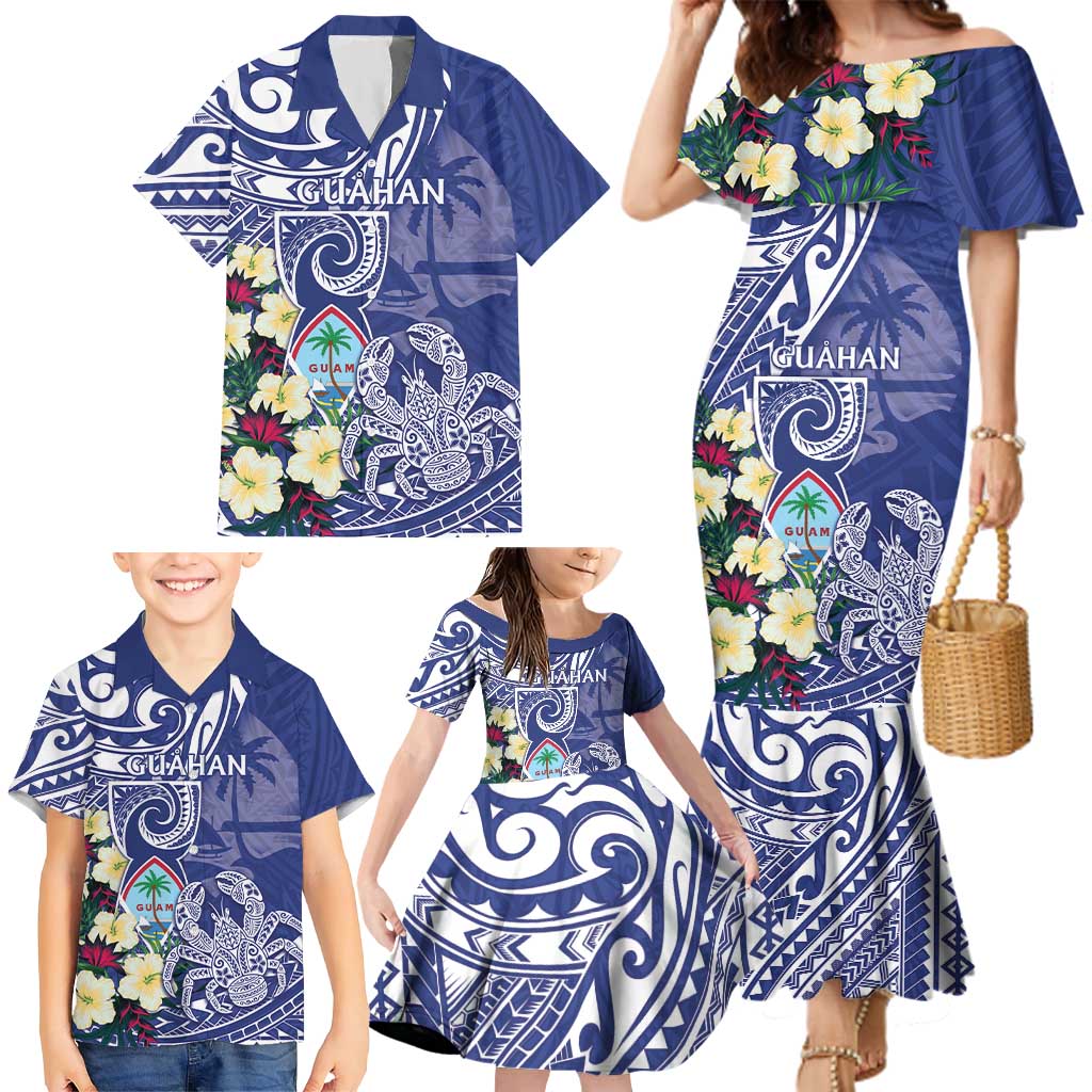 Personalised Hafa Adai Guam Family Matching Mermaid Dress and Hawaiian Shirt Latte Stone With Coconut Crab LT05 - Polynesian Pride