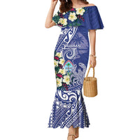 Personalised Hafa Adai Guam Family Matching Mermaid Dress and Hawaiian Shirt Latte Stone With Coconut Crab LT05 Mom's Dress Blue - Polynesian Pride