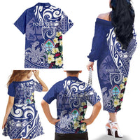 Personalised Hafa Adai Guam Family Matching Off The Shoulder Long Sleeve Dress and Hawaiian Shirt Latte Stone With Coconut Crab LT05 - Polynesian Pride