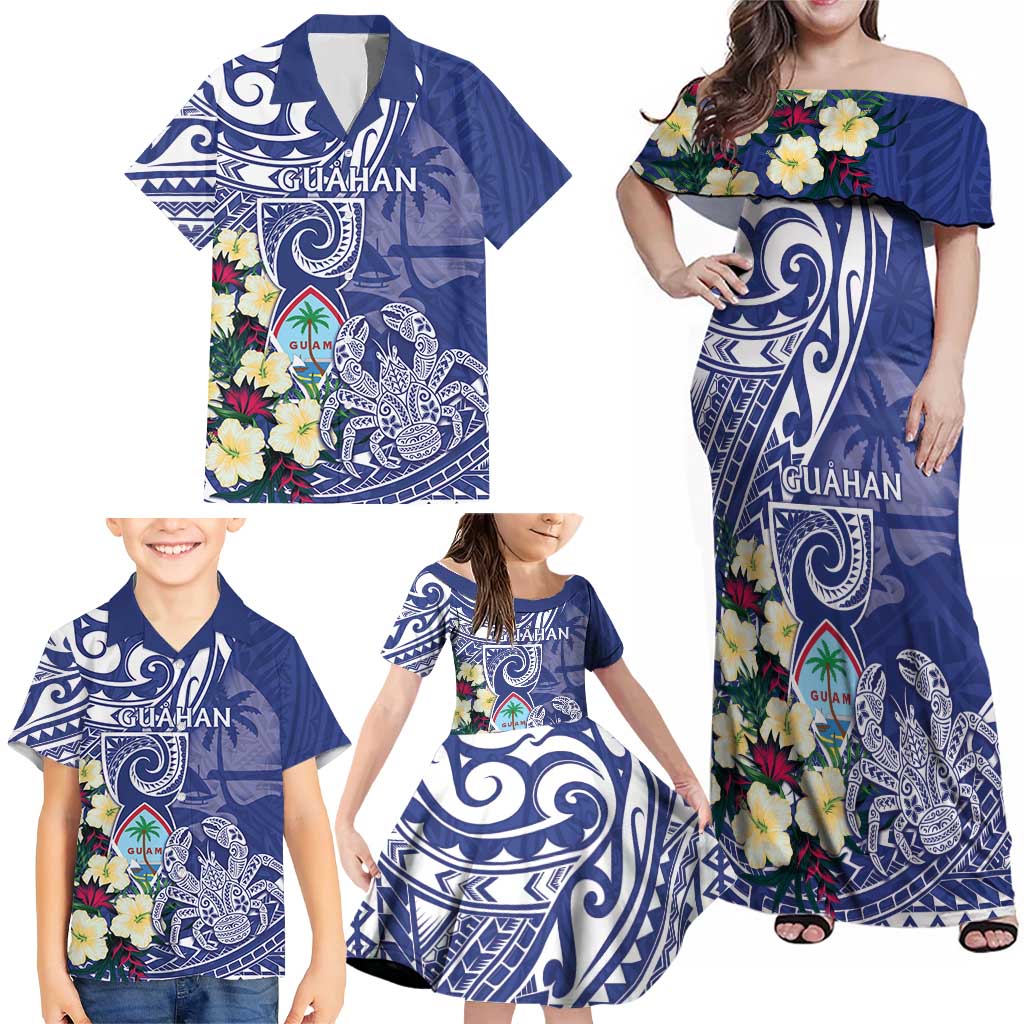 Personalised Hafa Adai Guam Family Matching Off Shoulder Maxi Dress and Hawaiian Shirt Latte Stone With Coconut Crab LT05 - Polynesian Pride