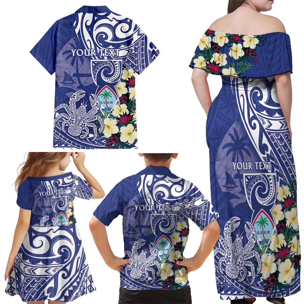 Personalised Hafa Adai Guam Family Matching Off Shoulder Maxi Dress and Hawaiian Shirt Latte Stone With Coconut Crab LT05 - Polynesian Pride