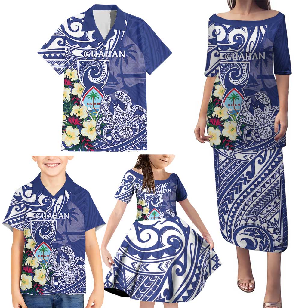 Personalised Hafa Adai Guam Family Matching Puletasi and Hawaiian Shirt Latte Stone With Coconut Crab